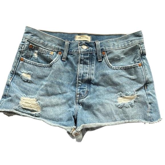 Madewell Relaxed Distressed Button Fly Blue Denim Shorts size 27 - Picture 1 of 7